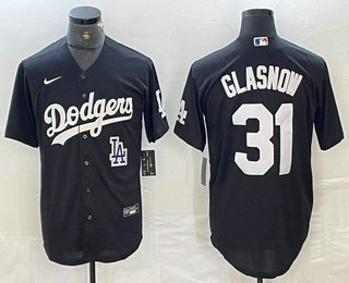 Men's Los Angeles Dodgers #31 Tyler Glasnow Black Turn Back The Clock Stitched Cool Base Jersey 11