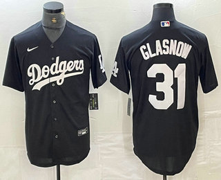 Men's Los Angeles Dodgers #31 Tyler Glasnow Black Turn Back The Clock Stitched Cool Base Jersey 12