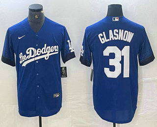 Men's Los Angeles Dodgers #31 Tyler Glasnow Blue 2021 City Connect Cool Base Stitched Jersey 01