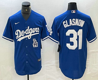 Men's Los Angeles Dodgers #31 Tyler Glasnow Blue Stitched Cool Base Nike Jersey 02