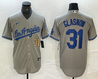 Men's Los Angeles Dodgers #31 Tyler Glasnow Gray Alternate Team Logo Cool Base Jersey 01