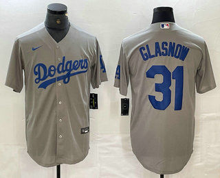 Men's Los Angeles Dodgers #31 Tyler Glasnow Grey Stitched Cool Base Nike Jersey 01