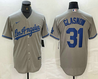 Men's Los Angeles Dodgers #31 Tyler Glasnow Grey Stitched Cool Base Nike Jersey 03