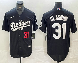 Men's Los Angeles Dodgers #31 Tyler Glasnow Number Black Turn Back The Clock Stitched Cool Base Jersey 11