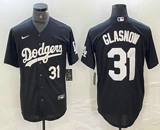 Men's Los Angeles Dodgers #31 Tyler Glasnow Number Black Turn Back The Clock Stitched Cool Base Jersey 12