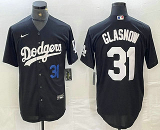 Men's Los Angeles Dodgers #31 Tyler Glasnow Number Black Turn Back The Clock Stitched Cool Base Jersey 13