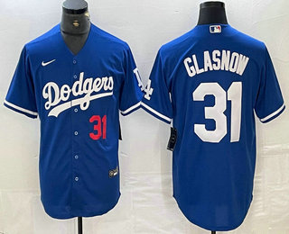 Men's Los Angeles Dodgers #31 Tyler Glasnow Number Blue Stitched Cool Base Nike Jersey 01