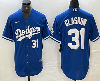 Men's Los Angeles Dodgers #31 Tyler Glasnow Number Blue Stitched Cool Base Nike Jersey 02