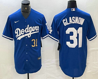 Men's Los Angeles Dodgers #31 Tyler Glasnow Number Blue Stitched Cool Base Nike Jersey 03