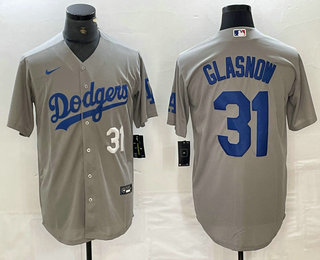 Men's Los Angeles Dodgers #31 Tyler Glasnow Number Grey Stitched Cool Base Nike Jersey 04