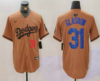 Men's Los Angeles Dodgers #31 Tyler Glasnow Number Olive Cool Base Limited Stitched Jersey