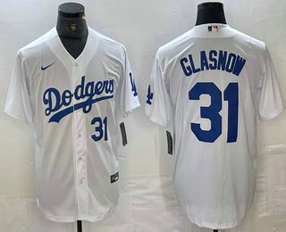 Men's Los Angeles Dodgers #31 Tyler Glasnow Number White Stitched Cool Base Nike Jersey 01