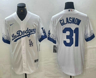 Men's Los Angeles Dodgers #31 Tyler Glasnow White 2021 City Connect Cool Base Stitched Jersey 01