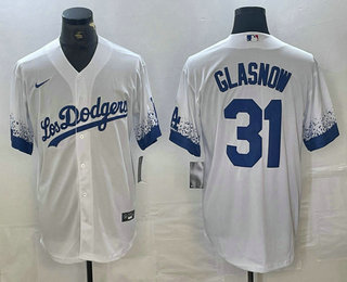 Men's Los Angeles Dodgers #31 Tyler Glasnow White 2021 City Connect Cool Base Stitched Jersey 02