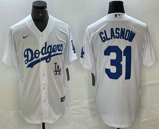 Men's Los Angeles Dodgers #31 Tyler Glasnow White Stitched Cool Base Nike Jersey 01