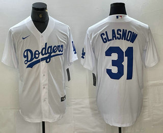 Men's Los Angeles Dodgers #31 Tyler Glasnow White Stitched Cool Base Nike Jersey 02