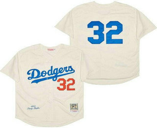 Men's Los Angeles Dodgers #32 Sandy Koufax 1955 Cream Throwback Jersey