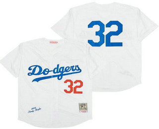 Men's Los Angeles Dodgers #32 Sandy Koufax 1958 White Throwback Jersey