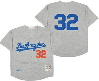 Men's Los Angeles Dodgers #32 Sandy Koufax 1963 Gray Throwback Jersey