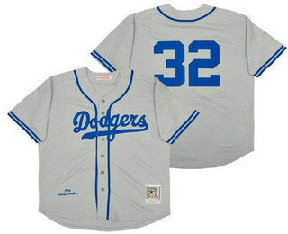 Men's Los Angeles Dodgers #32 Sandy Koufax Gray 1955 Throwback Jersey