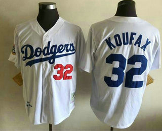 Men's Los Angeles Dodgers #32 Sandy Koufax Name White Throwback Jersey