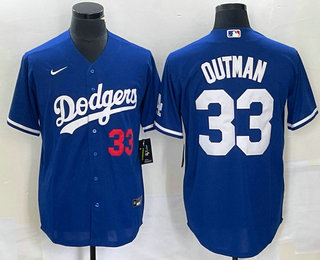 Men's Los Angeles Dodgers #33 James Outman Number Blue Cool Base Stitched Jersey