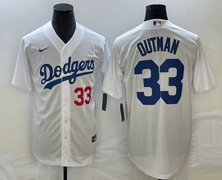 Men's Los Angeles Dodgers #33 James Outman Number White Cool Base Stitched Jersey