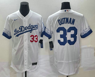 Men's Los Angeles Dodgers #33 James Outman White 2021 City Connect Flex Base Stitched Jersey