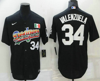 Men's Los Angeles Dodgers #34 Fernando Valenzuela Black Stitched MLB Cool Base Nike Fashion Jersey