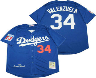 Men's Los Angeles Dodgers #34 Fernando Valenzuela Blue 1981 Throwback Cooperstown Collection Stitched MLB Mitchell & Ness Jersey