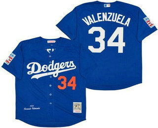 Men's Los Angeles Dodgers #34 Fernando Valenzuela Blue 1981 Throwback Jersey