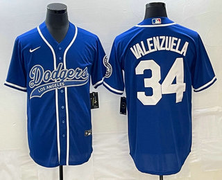 Men's Los Angeles Dodgers #34 Fernando Valenzuela Blue Cool Base Stitched Baseball Jersey