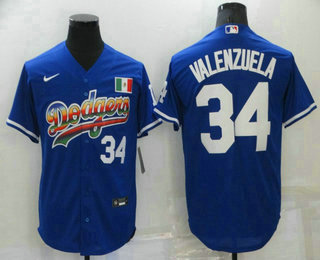 Men's Los Angeles Dodgers #34 Fernando Valenzuela Blue Stitched MLB Cool Base Nike Fashion Jersey