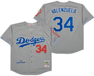 Men's Los Angeles Dodgers #34 Fernando Valenzuela Gray 1981 Throwback Jersey