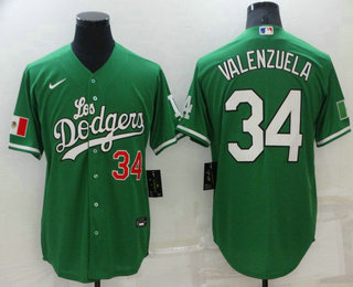 Men's Los Angeles Dodgers #34 Fernando Valenzuela Green With Los 2021 Mexican Heritage Stitched Baseball Jersey