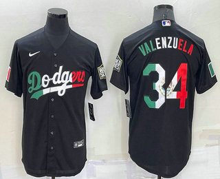 Men's Los Angeles Dodgers #34 Fernando Valenzuela Mexico Black Cool Base Stitched Baseball Jersey