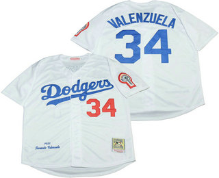 Men's Los Angeles Dodgers #34 Fernando Valenzuela White 1981 Throwback Cooperstown Collection Stitched MLB Mitchell & Ness Jersey