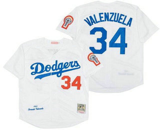 Men's Los Angeles Dodgers #34 Fernando Valenzuela White 1981 Throwback Jersey