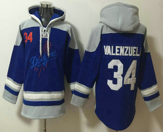 Men's Los Angeles Dodgers #34 Fernando Valenzuela Blue Ageless Must Have Lace Up Pullover Hoodie