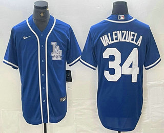 Men's Los Angeles Dodgers #34 Fernando Valenzuela Blue Cool Base Stitched Baseball Jersey 01