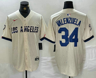 Men's Los Angeles Dodgers #34 Fernando Valenzuela Cream 2024 City Connect Limited Stitched Jersey