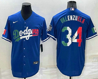 Men's Los Angeles Dodgers #34 Fernando Valenzuela Mexico Blue Cool Base Stitched Baseball Jersey