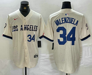 Men's Los Angeles Dodgers #34 Fernando Valenzuela Number Cream 2024 City Connect Limited Stitched Jersey 01