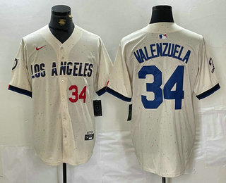 Men's Los Angeles Dodgers #34 Fernando Valenzuela Number Cream 2024 City Connect Limited Stitched Jersey