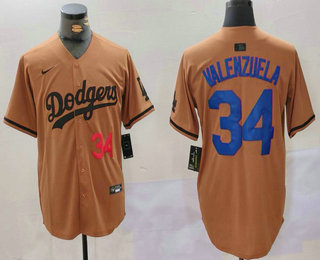 Men's Los Angeles Dodgers #34 Fernando Valenzuela Number Olive Cool Base Limited Stitched Jersey