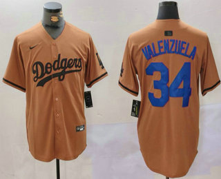 Men's Los Angeles Dodgers #34 Fernando Valenzuela Olive Cool Base Limited Stitched Jersey