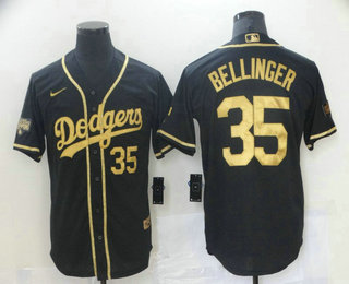 Men's Los Angeles Dodgers #35 Cody Bellinger Black Gold Stitched MLB Cool Base Nike Jersey