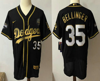 Men's Los Angeles Dodgers #35 Cody Bellinger Black Gold Stitched MLB Flex Base Nike Jersey