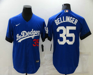 Men's Los Angeles Dodgers #35 Cody Bellinger Blue 2021 City Connect Number Cool Base Stitched Jersey