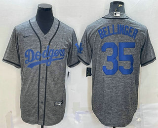 Men's Los Angeles Dodgers #35 Cody Bellinger Grey Gridiron Cool Base Stitched Baseball Jersey